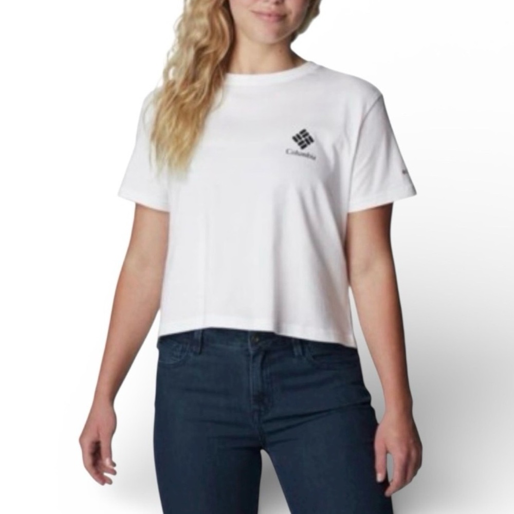 Columbia White Framed Halftone Logo North Cascades T - Shirt